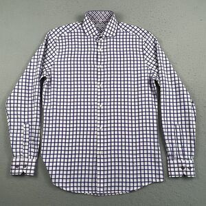 Duchamp Tailored Fit Collared Blue‎ Pink Plaid Long Sleeve Dress Shirt 15.5